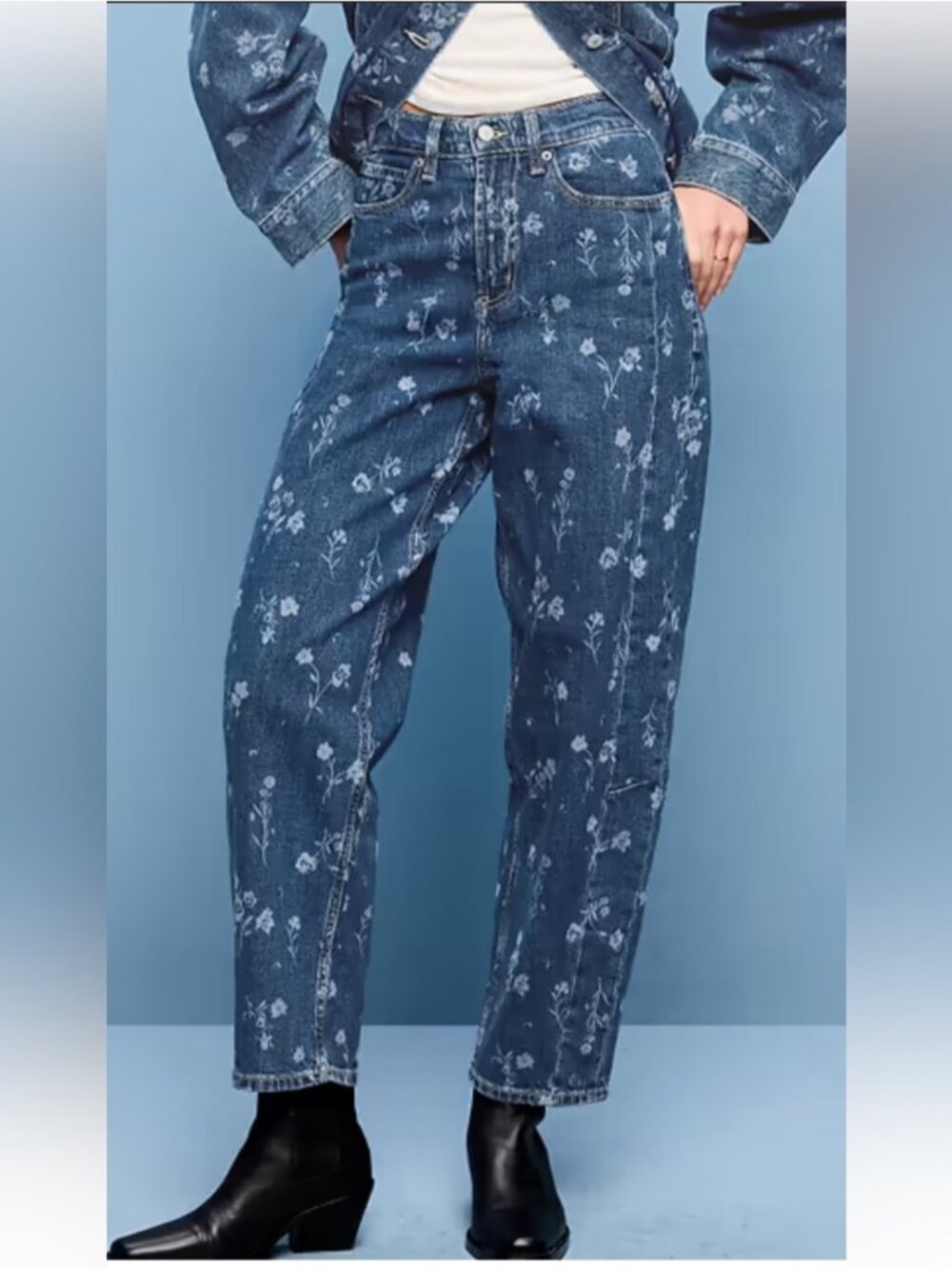 Old Navy High Rise Barrel Baggy Leg Jeans Woman 22 Floral Print Streetwear Girly